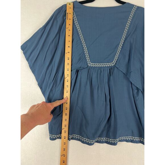 Ya Los Angeles Blue Embroidered Peasant Blouse Sz - Picture 7 of 9